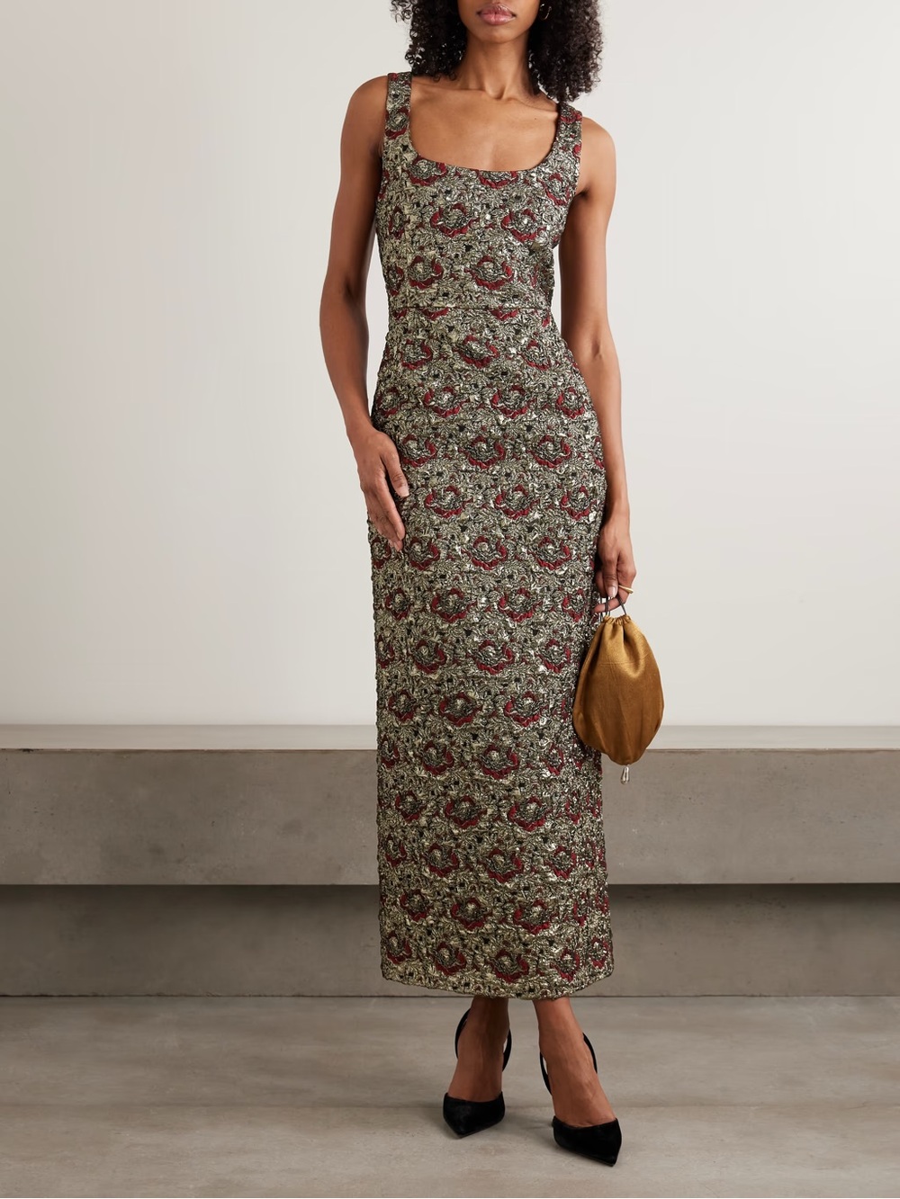 SIMKHAI Ravenna Metallic Jacquard Midi Dress